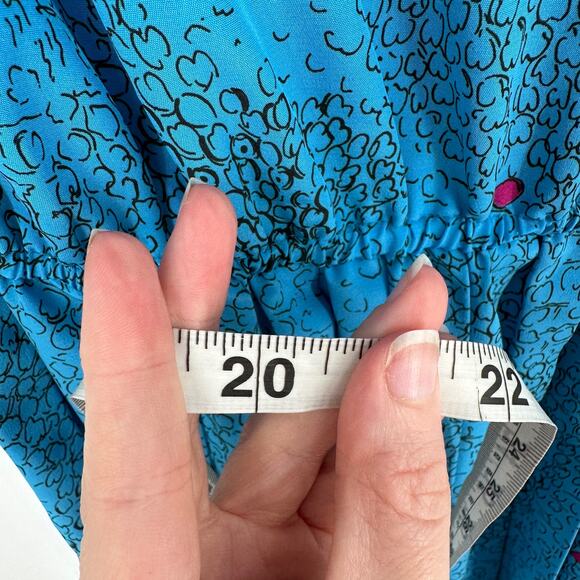 80s Vintage Dress Womens Medium Blue Midi Pleated Turquoise Pink Retro - Picture 9 of 9